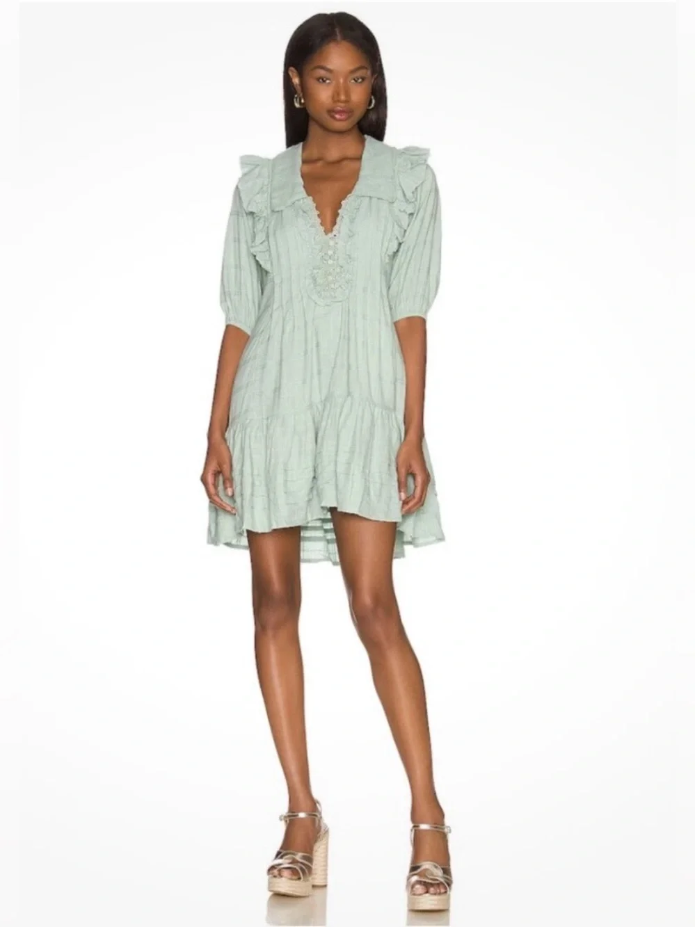 Free People Elora Mini Dress Mermaids Tail Mint Green Boho Size M